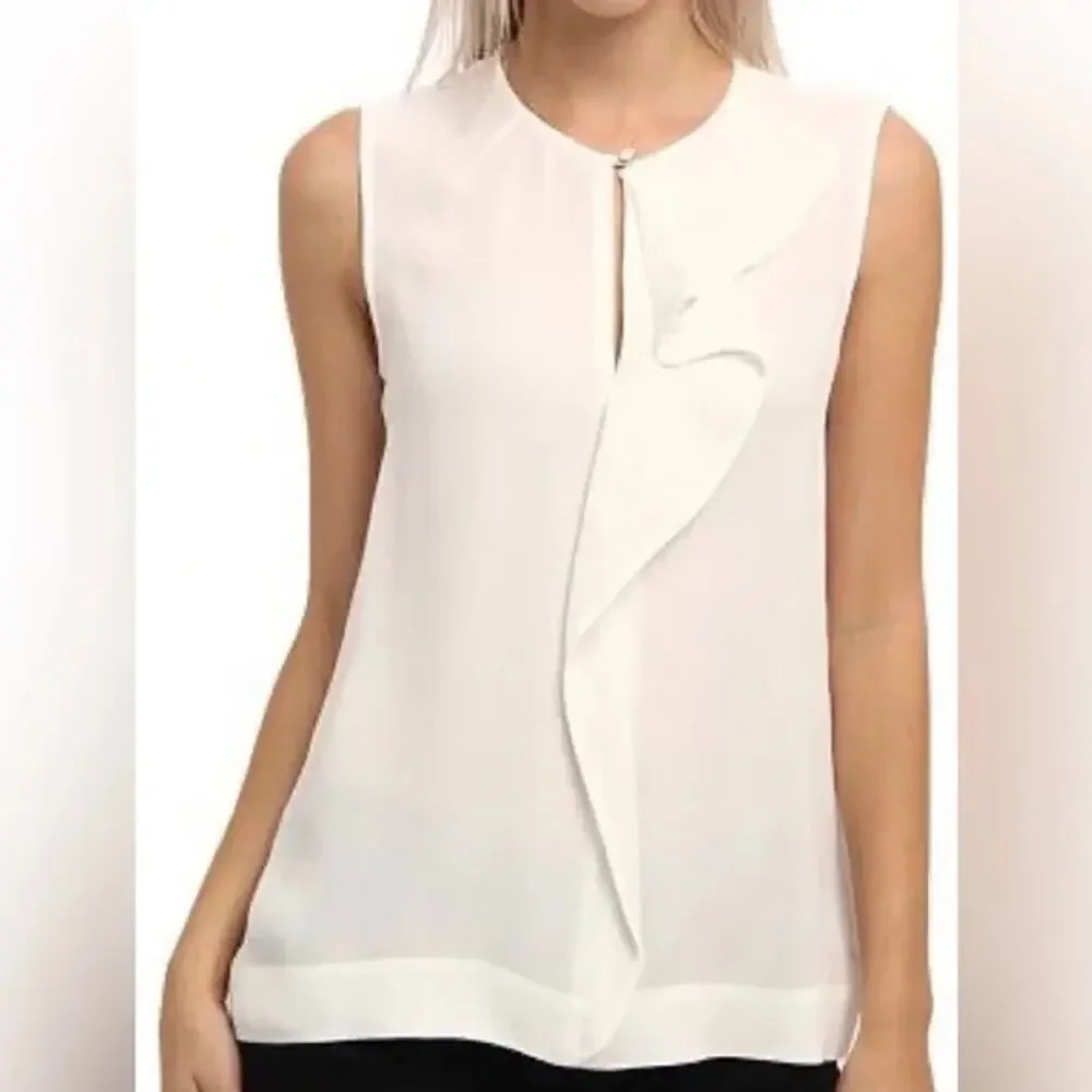 Kate Spade Edison Top White Ruffle Front Blouse Size 4